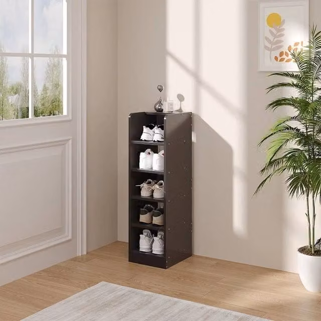 PAWNORA Modern Wooden 5 Tier Shoe Storage Cabinet in Grey, W/D/H: 42 x 26 x 72 cm – 1