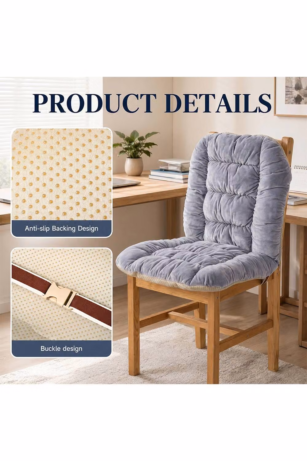 Living and Home Soft Plush Anti-Slip Seat Cushion with Elastic Straps in Grey – 2