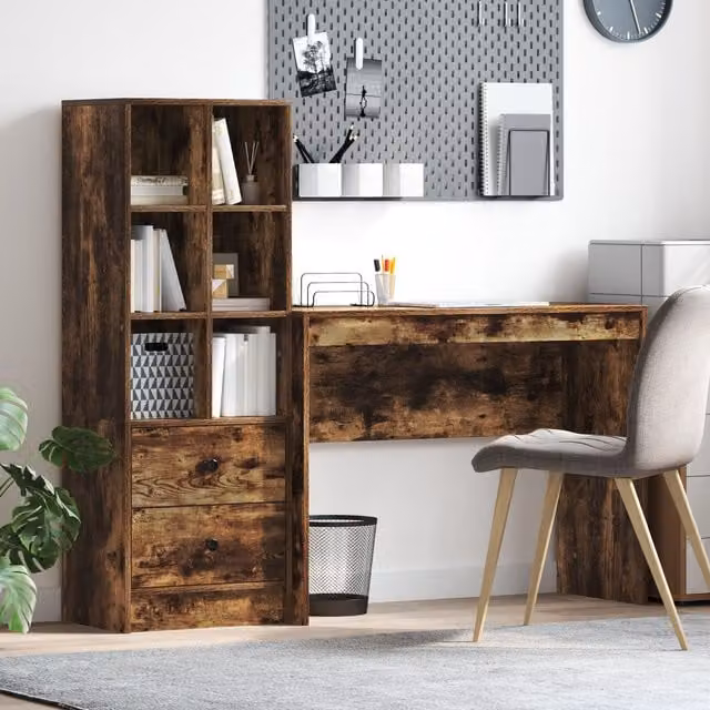 Berkfield Modern Writing Desk with Storage in Smoked Oak Brown