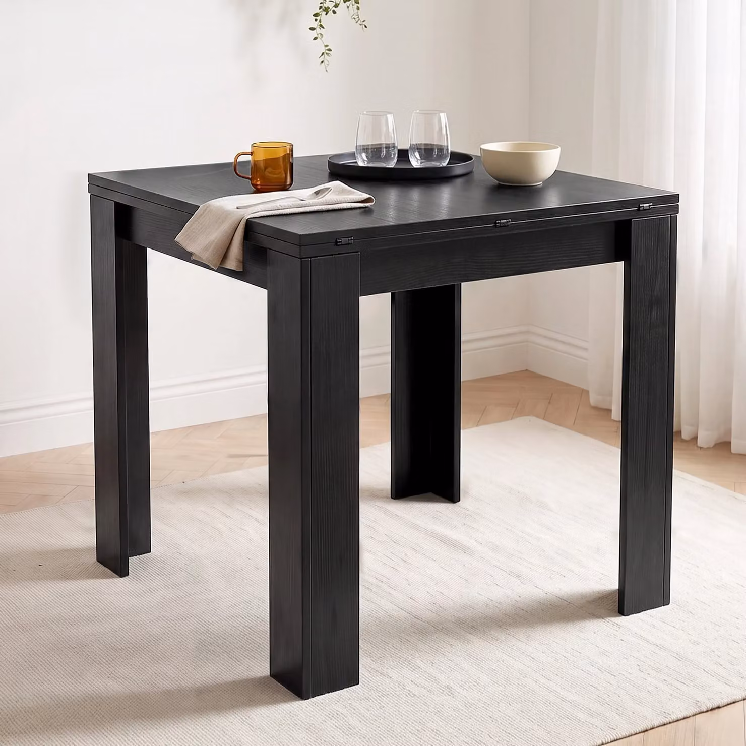 DHS Black Small Square Extendable Dining Table with Butterfly Leaf and Flip Top, W/D/H: 80 x 80 x 75 cm