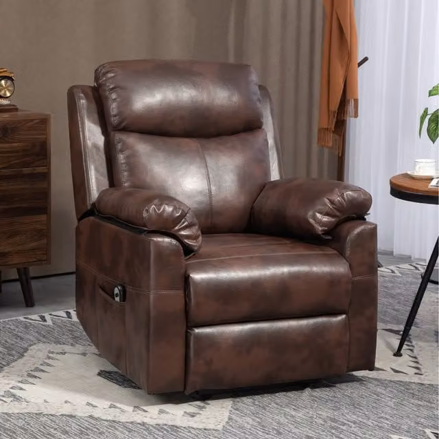 HOMCOM Electric Power Lift Chair in Brown Synthetic Leather with Armrests