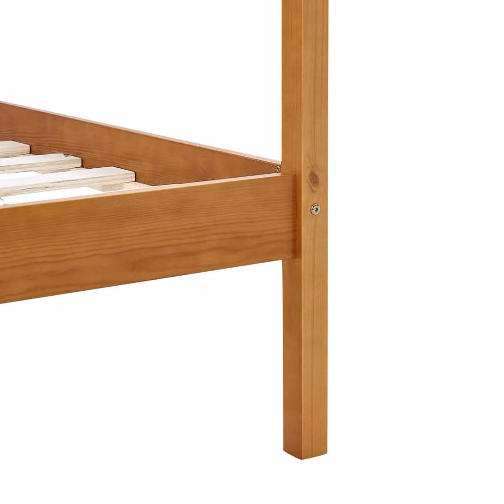 Berkfield Home Canopy Bed Frame in Honey Brown Solid Pine Wood, W/D/H: 100 x 200 x 204 cm – 2
