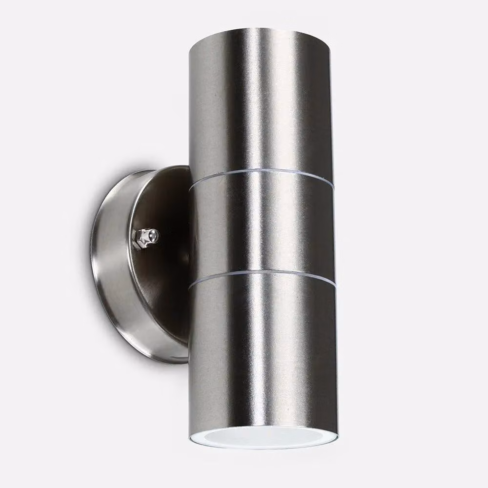 ValueLights Modern Silver Chrome Cylinder Outdoor Wall Up Down Light Pair – 2