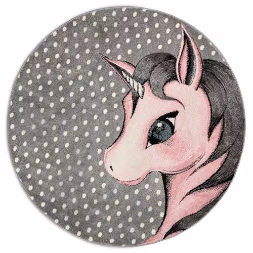 Bravich Pink Unicorn Kids Round Rug, Diameter: 160 cm, Soft Anti-Allergic Polypropylene Play Mat for Bedrooms and Nurseries – 1
