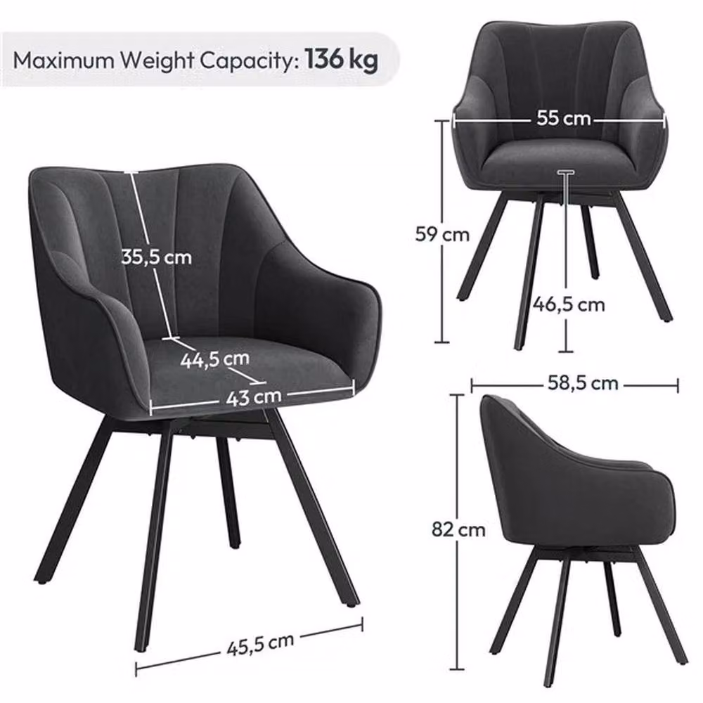 KORVIXA Swivel Dining Chair with Armrests in Grey – 2