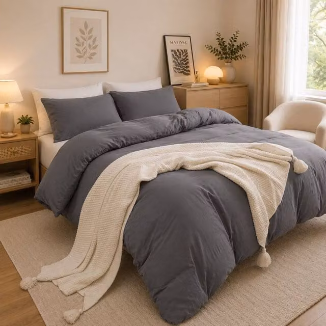Grace Prewashed Microfibre Duvet Cover Set in Dark Grey, King Size