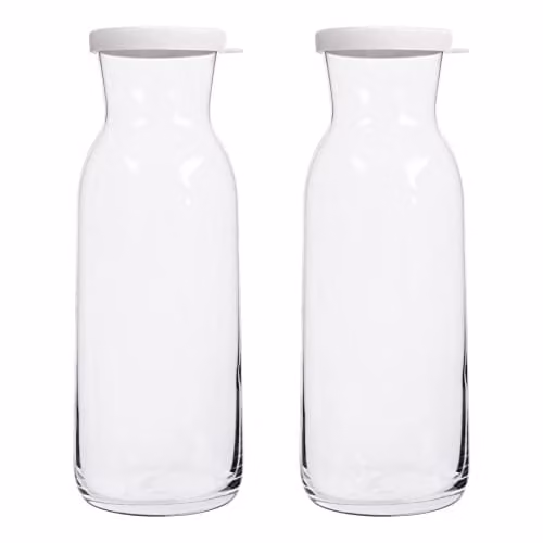 LAV Fonte Glass Carafe Set with White Lids, 1.2 l, Pack of 2, Transparent – 1