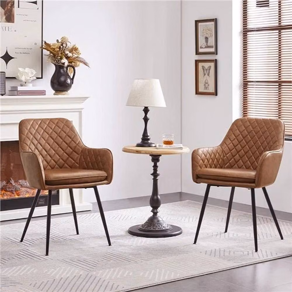 KORVIXA Set of 2 Modern Brown PU Leather Dining Chairs with Armrests – 5