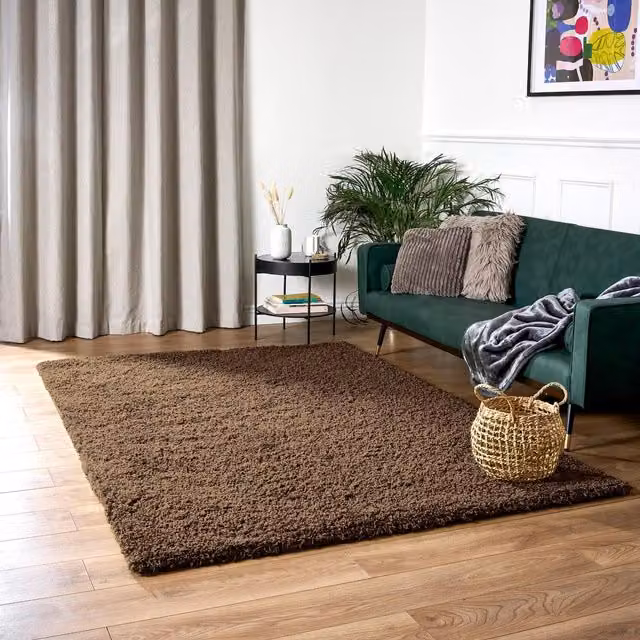 Bravich California Shaggy Rug in Brown and Beige, W: 200 cm, D: 140 cm