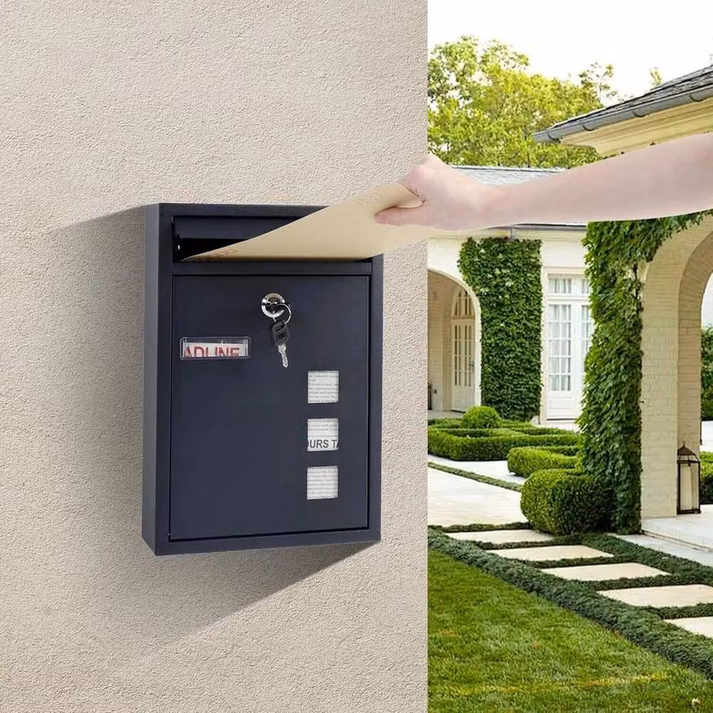 FLAVORA Large Steel Wall-Mounted Letterbox in Black – 6
