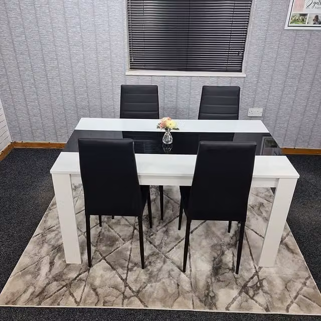 Kosy Koala Modern Dining Table and 4 Chairs Set in White and Black, W/D: 140 x 80 cm – 1
