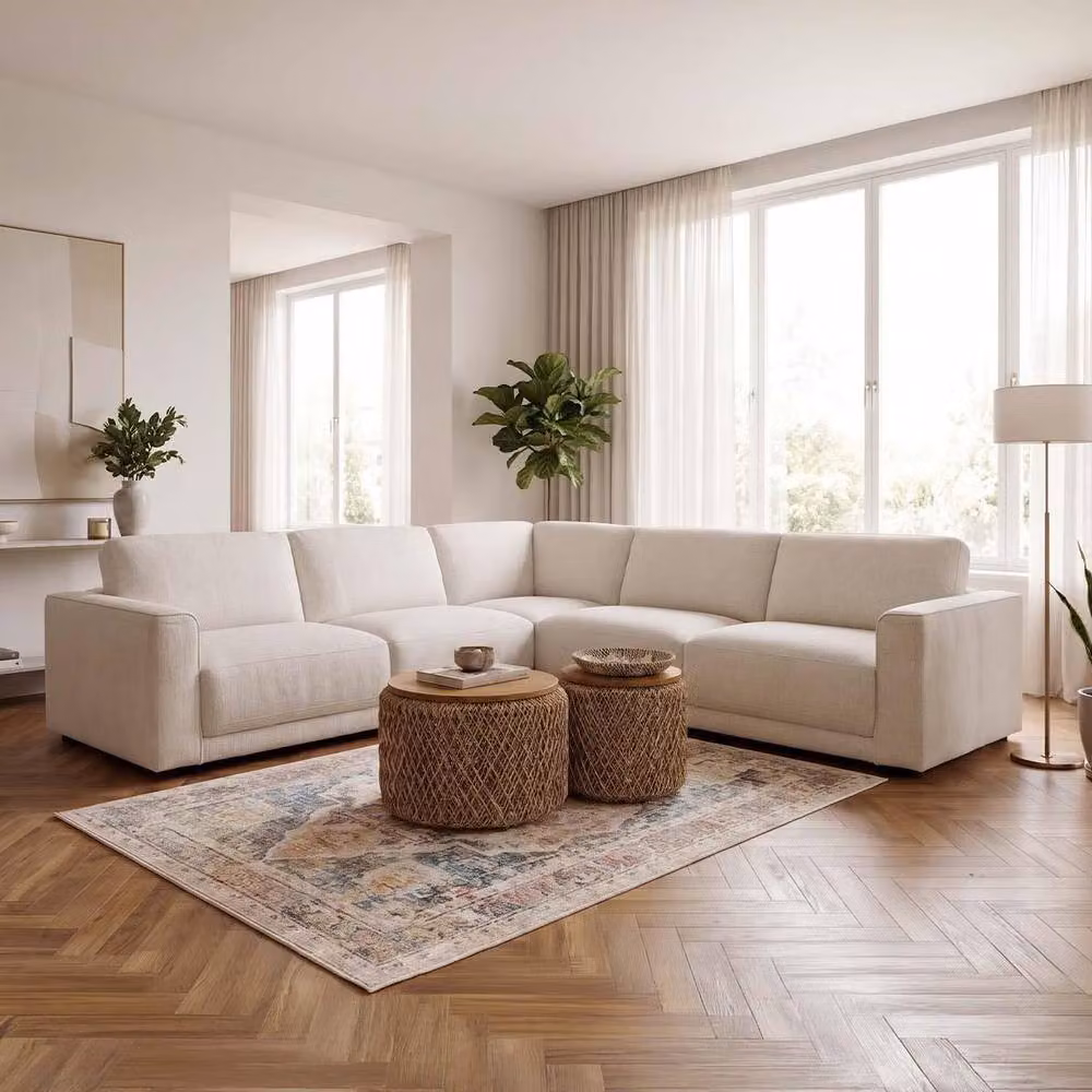 Furnishings For Less UK Melrose 5 Seater L Shaped Corner Sofa in Beige Woven Fabric – 2