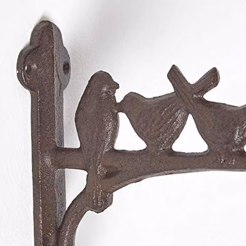 Homescapes Cast Iron Ornamental Hanging Basket Bracket with Birds in Brown, Length: 25.2 cm – 2