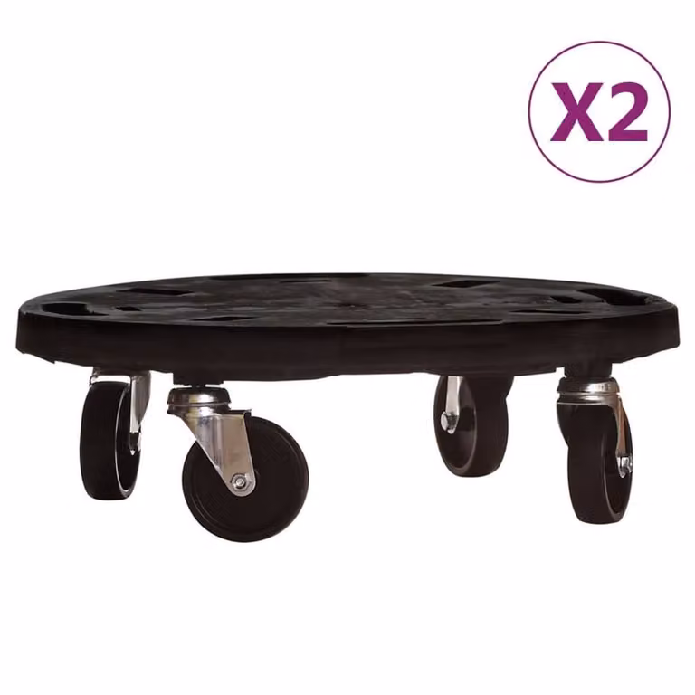 Berkfield Home Plant Trolleys with Wheels, 2 Pack, Black, Diameter: 40 cm