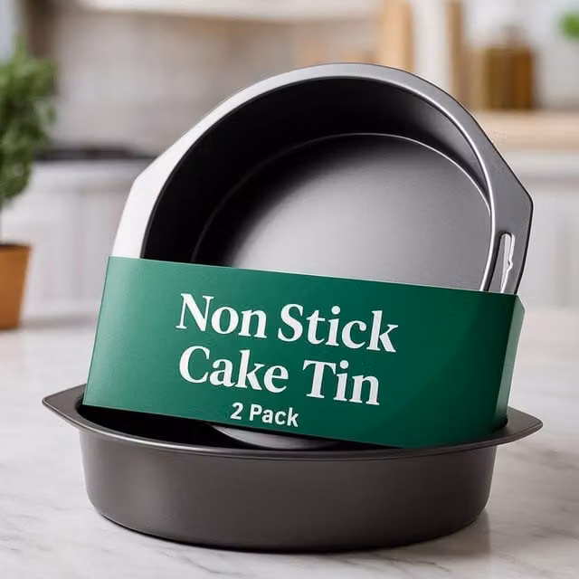 ebake Non-Stick Round Steel Cake Tin in Silver, Diameter: 20.32 cm