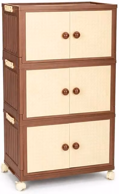 KORVIXA 3 Tier Large Foldable Storage Boxes with Hinged Doors, Brown, W/D/H: 100 x 100 x 100 cm – 1