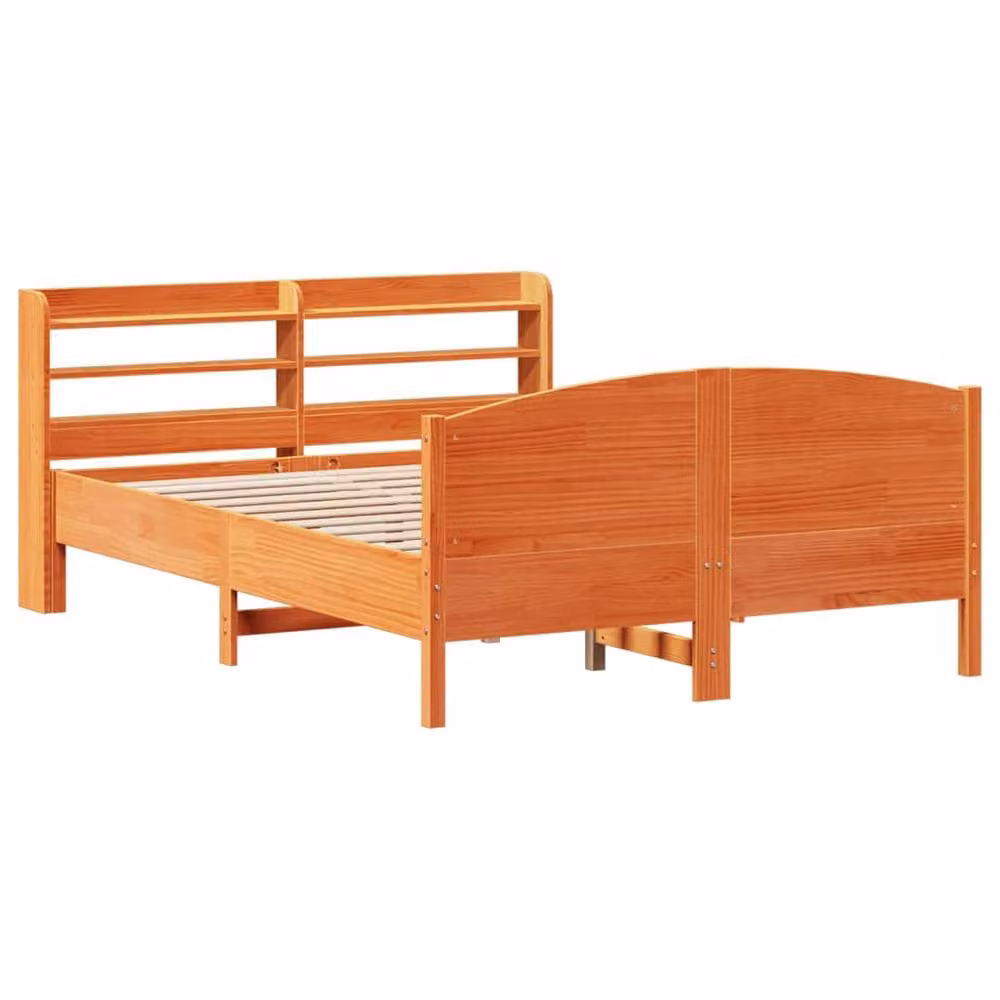 Berkfield Home Solid Wood Pine Bed Frame in Wax Brown with Side Compartments, 160 x 200 cm – 2