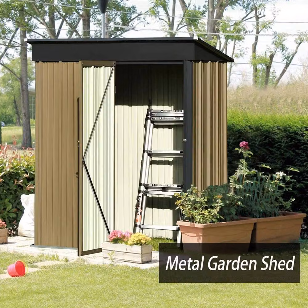 FLAVORA Brown Metal Pent Garden Storage Shed with Double Doors – 5