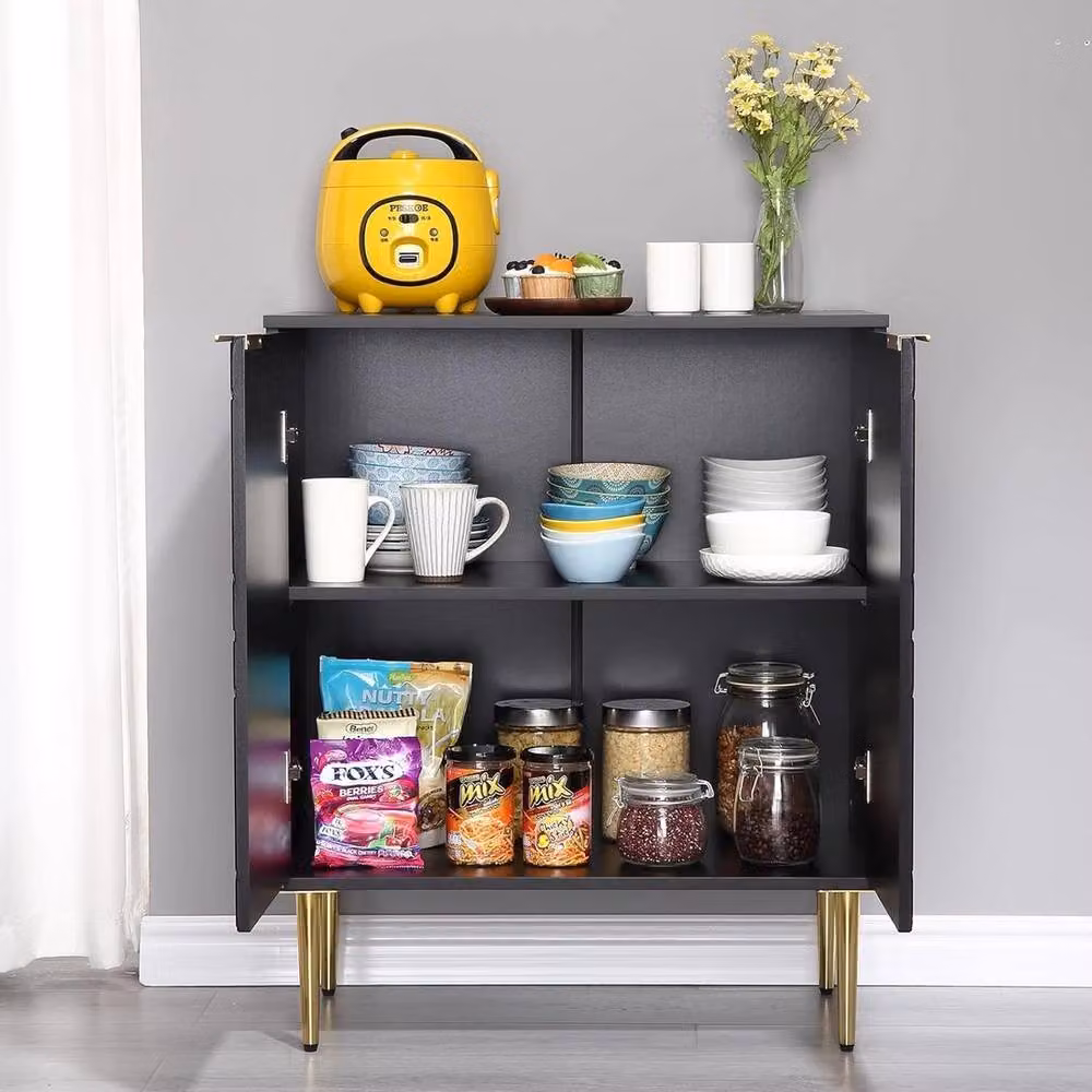 Havendro Modern Geometric Wooden Sideboard Buffet Cabinet in Black and Gold – 4