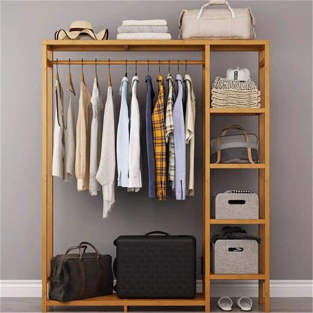 KORVIXA 2-in-1 Bamboo Clothes Rail in Natural Brown – 3