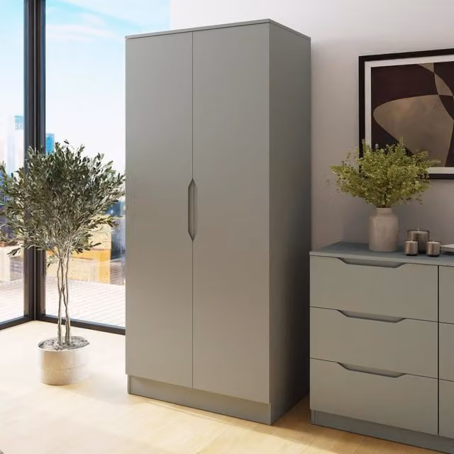 FWStyle Modern 2 Door Wardrobe with Hanging Rail and Internal Shelves in Matt Ash Green