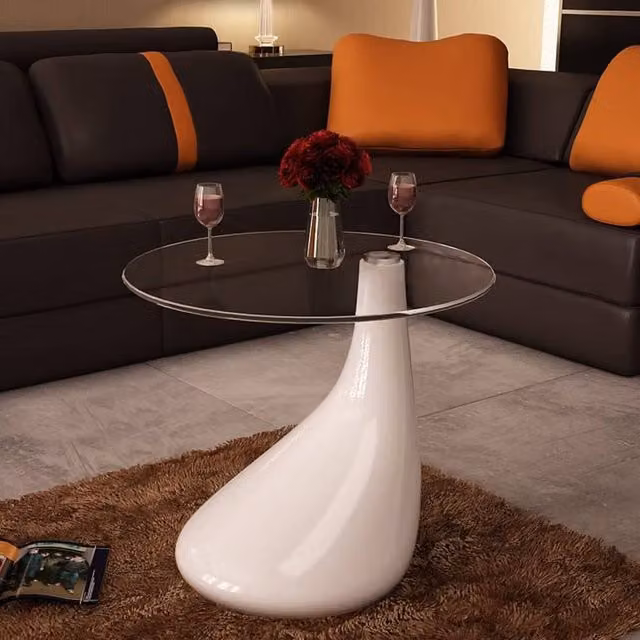 Berkfield Home Round Glass Top Coffee Table in High Gloss White