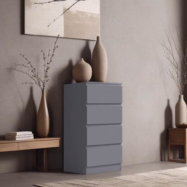 FWStyle Dark Grey Minimalist Chest of Drawers with Central Runners and 14 cm Drawer Depth
