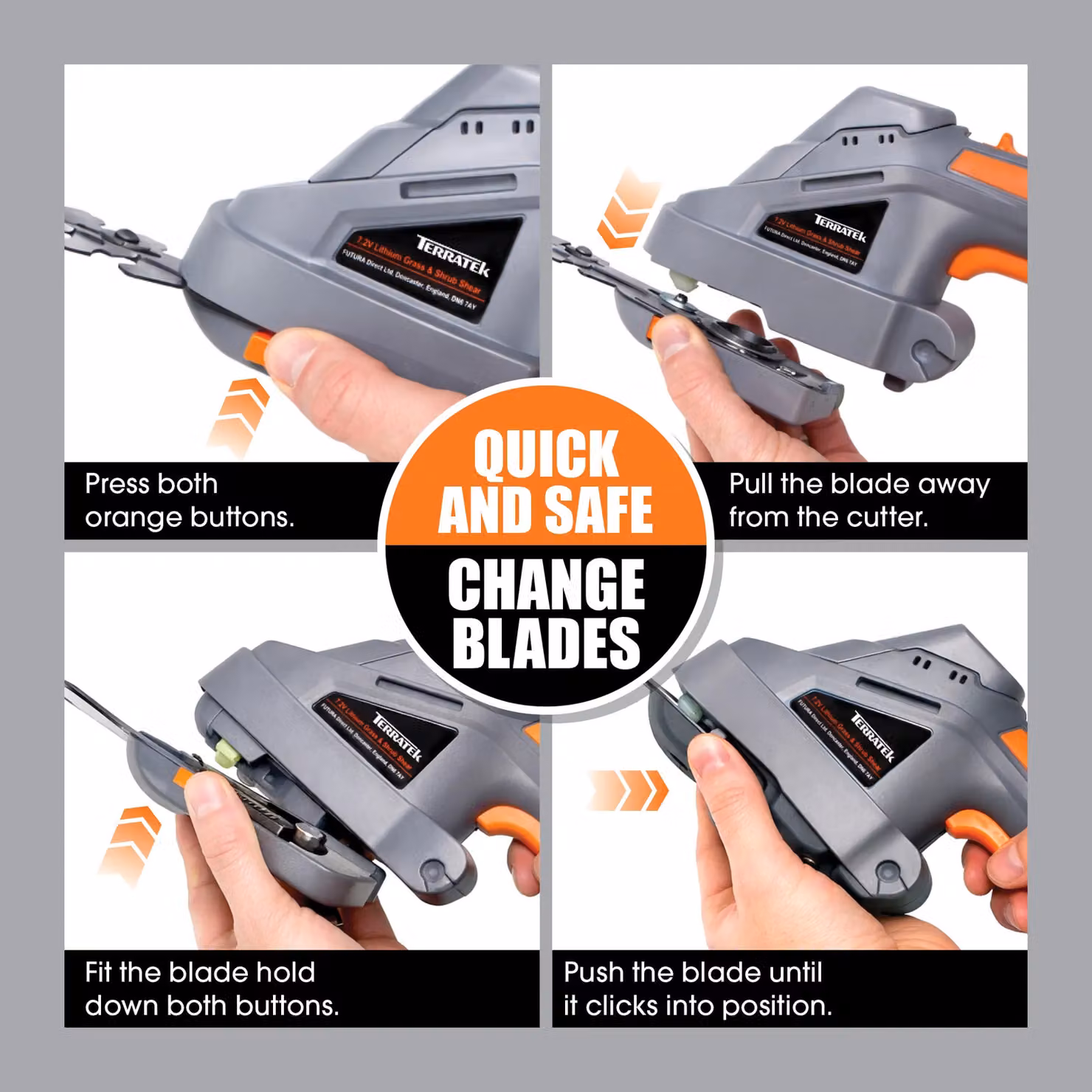 Terratek 2-in-1 Cordless Hand Held Hedge Trimmer and Topiary Shears with 7.2V Li-Ion Battery in Grey – 5