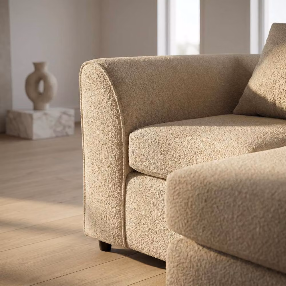 Abakus Direct Harriet Boucle Fabric Right Facing Corner Sofa with Chaise and Scatter Cushions in Sand – 2