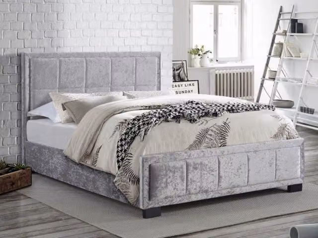 Birlea Hannover Double Bed Frame in Grey Crushed Velvet Glitz Fabric