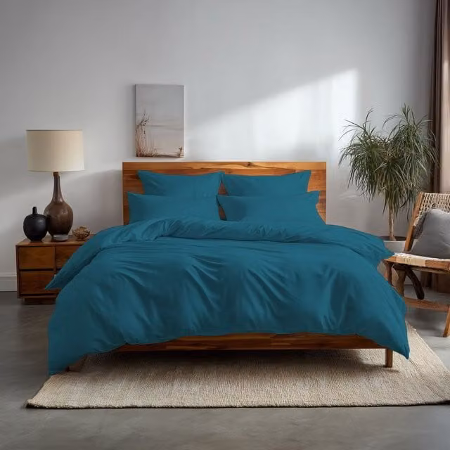 Home Sweet Home UK Plain Dyed Polycotton Duvet Cover and Pillowcase Set in Petrol, Double Size