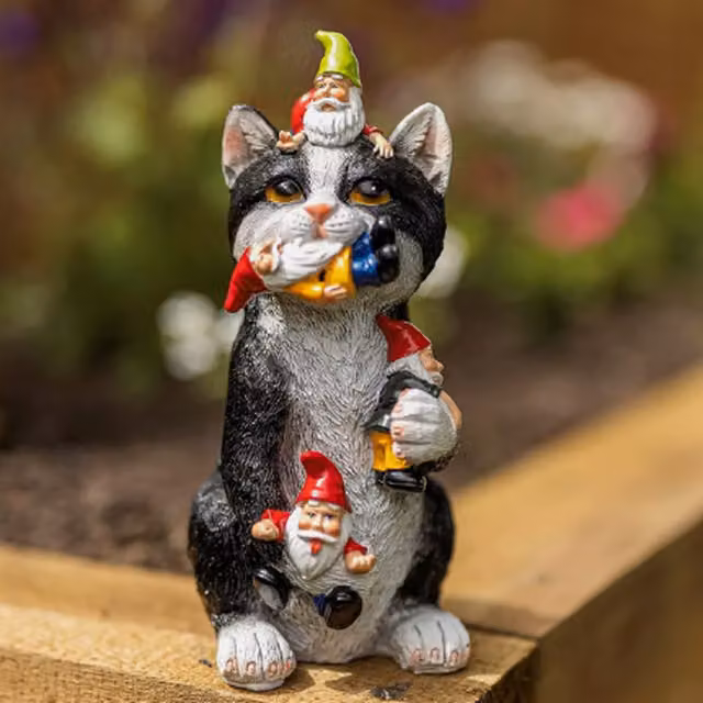 Garden Mile Black Gnome Eating Cat Ornament