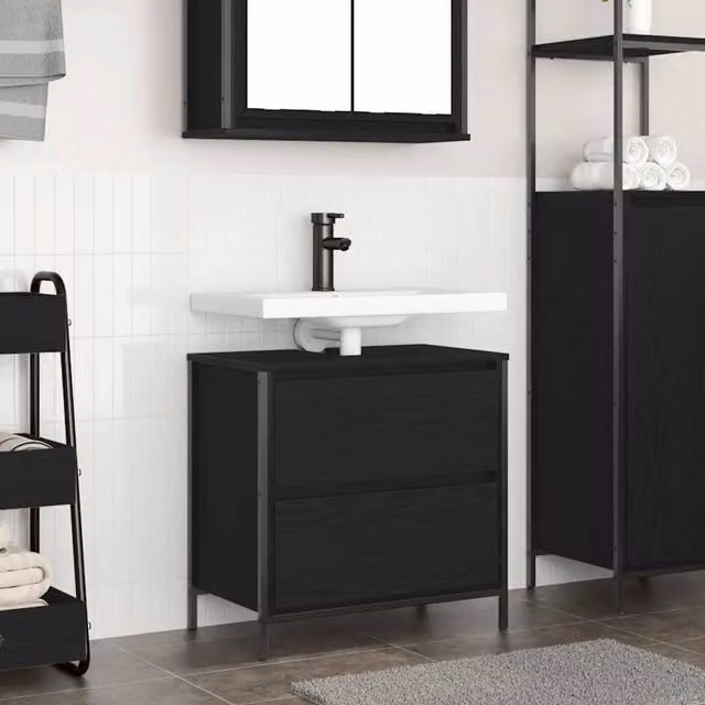 Berkfield Home Bathroom Basin Cabinet with Drawers, Black Oak, W: 60 cm, D: 34.5 cm, H: 60 cm