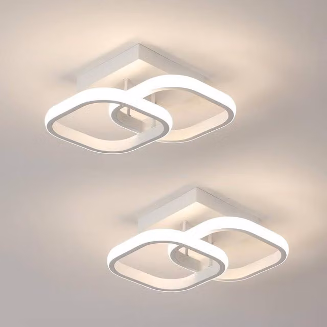 Goeco Pack of 2 Modern Square LED Ceiling Lights, 24W, 4500K, White, W/D/H: 24 x 24 x 24 cm