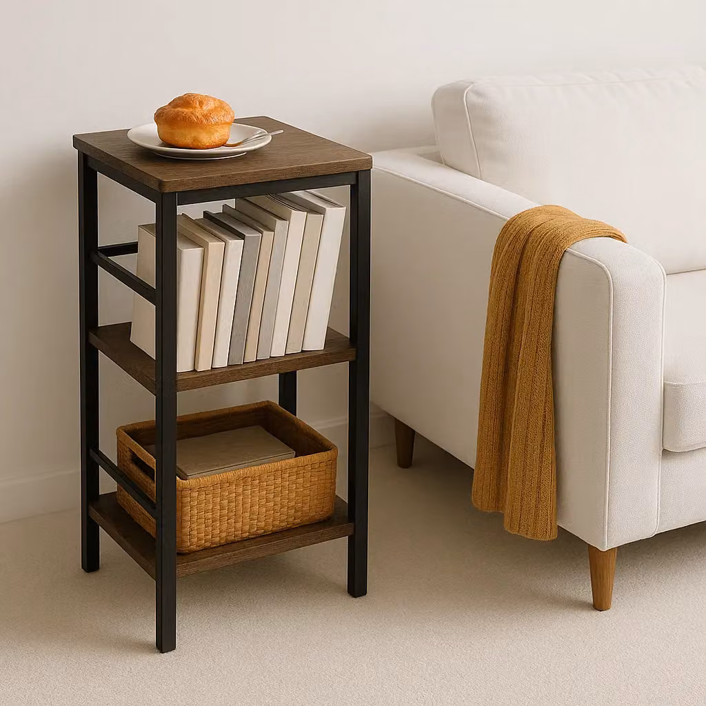 Rafaelo Mobilia 3 Tier Industrial Living Room Side End Table, Brown and Black, W: 40 cm, D: 30 cm, H: 81 cm – 3