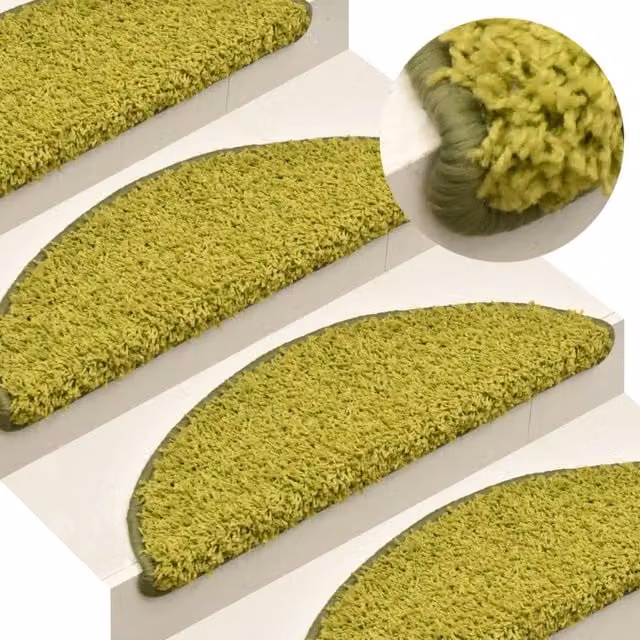 Berkfield Home Non-Slip Self-Adhesive Carpet Stair Treads, 15 Pieces, Green, W: 56 cm, D: 17 cm, H: 3 cm – 1