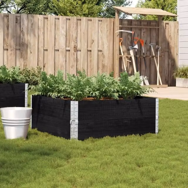 Berkfield Home Garden Black Wooden Raised Bed Planter with Galvanised Steel W/D/H: 100 x 100 x 100 cm