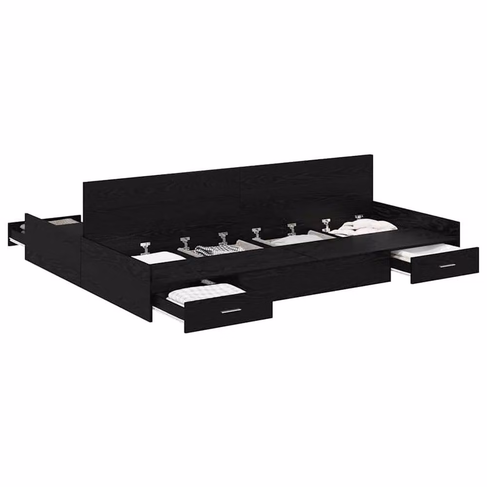 Berkfield Home Storage Bed Frame with Drawer in Black Oak – 3