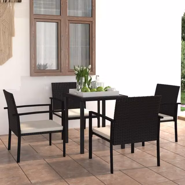Berkfield Home 5 Piece Poly Rattan Outdoor Dining Set in Black