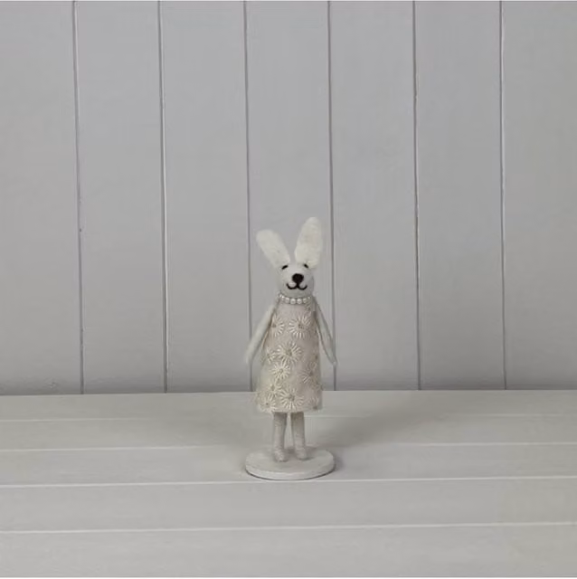 KDMD White Ceramic Rabbit with Floral Dessert Ornament