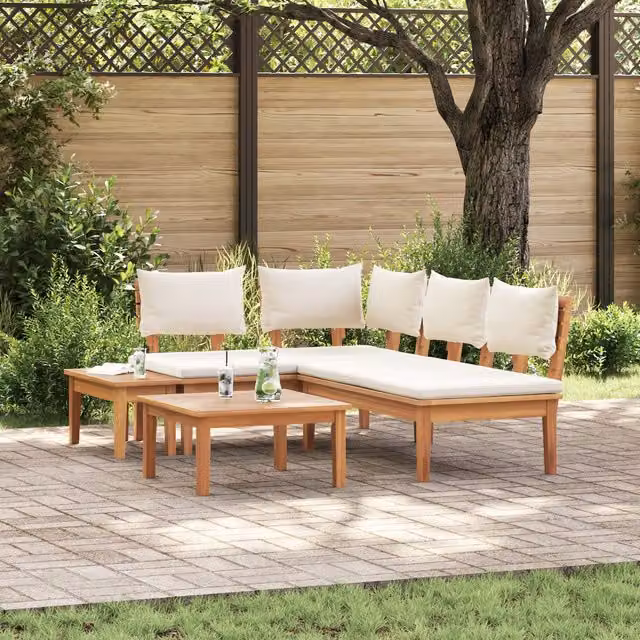 Berkfield Home 4 Piece Rustic Teak Wood Garden Bench Set in Brown