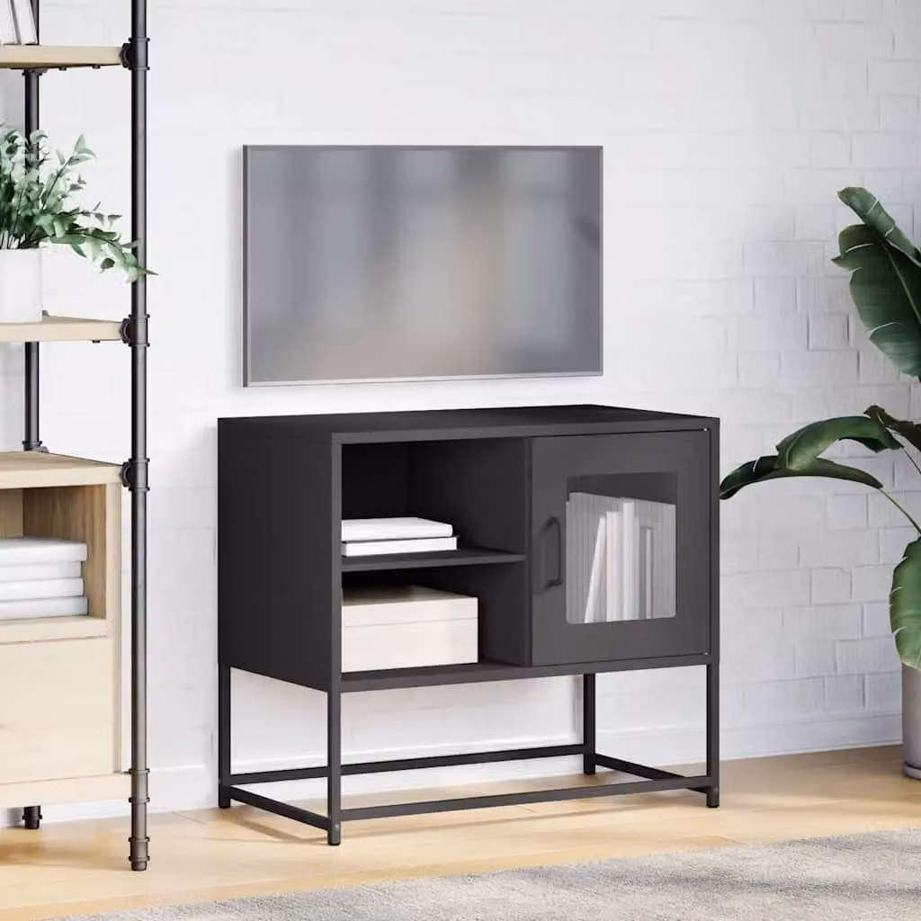 Berkfield Home Industrial Black Metal TV Cabinet with Glass Doors W/D/H: 68 x 39 x 60.5 cm – 3
