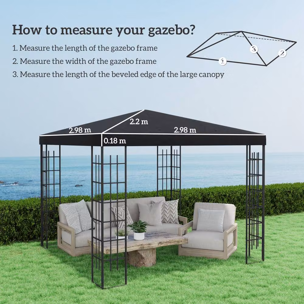 Matteo Black Replacement Gazebo Canopy Roof, 3x3m, UPF 50+ – 3