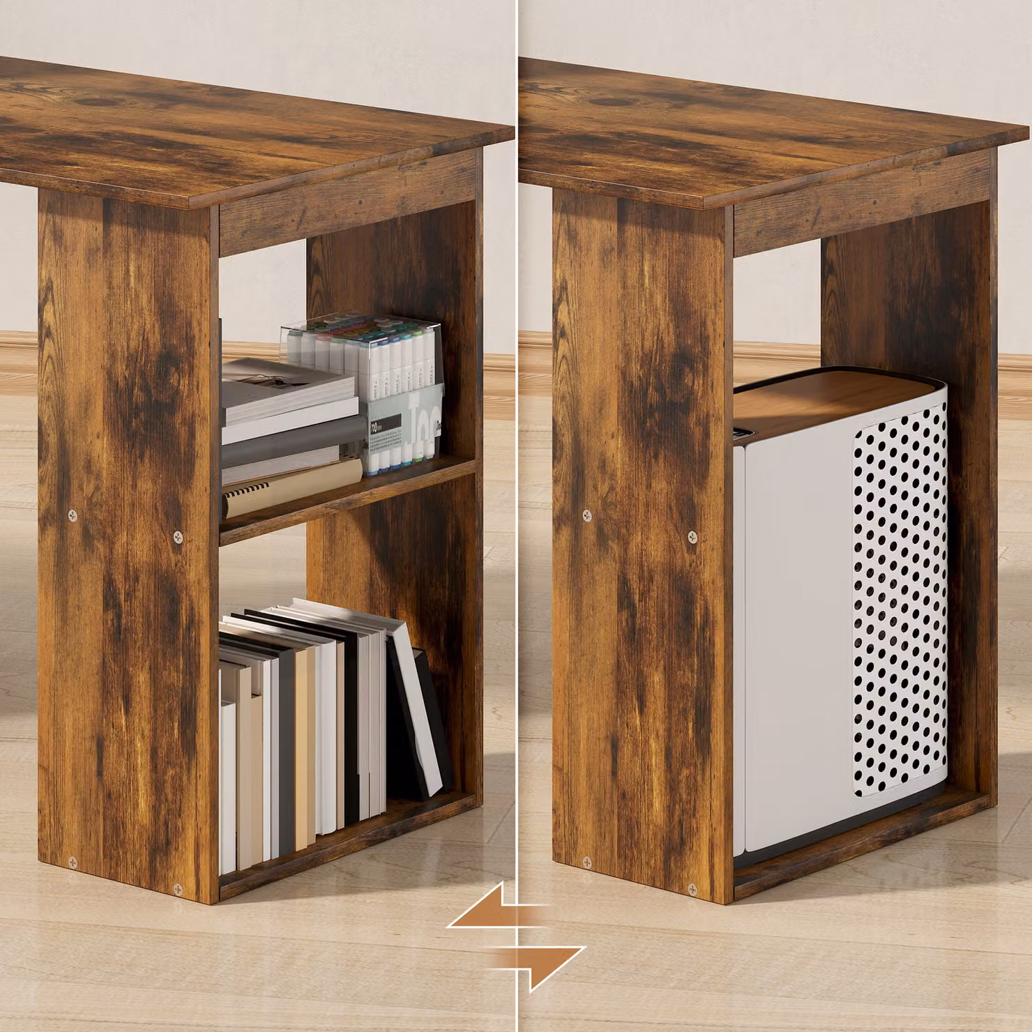 HOMCOM Rustic Brown Wood-Effect Computer Desk with 6-Tier Storage Bookshelves, Width: 120 cm – 5