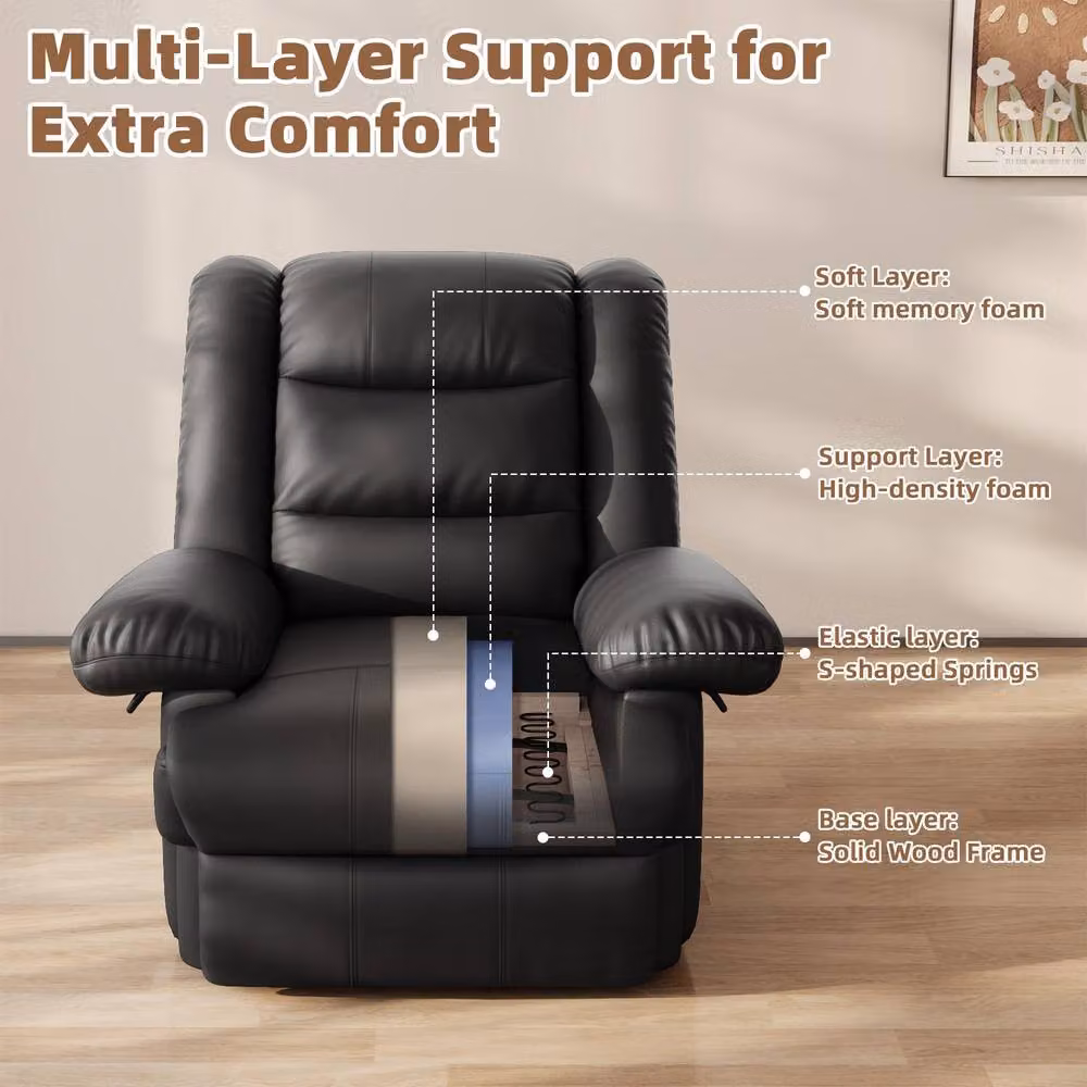 Gartistgo Manual Recliner Armchair in Black PU Leather with Metal Frame – 3