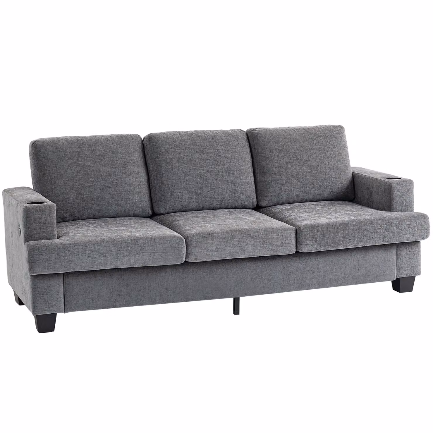 HOMCOM 3 Seater Grey Fabric Sofa with USB Charging Ports and Cup Holders – 2