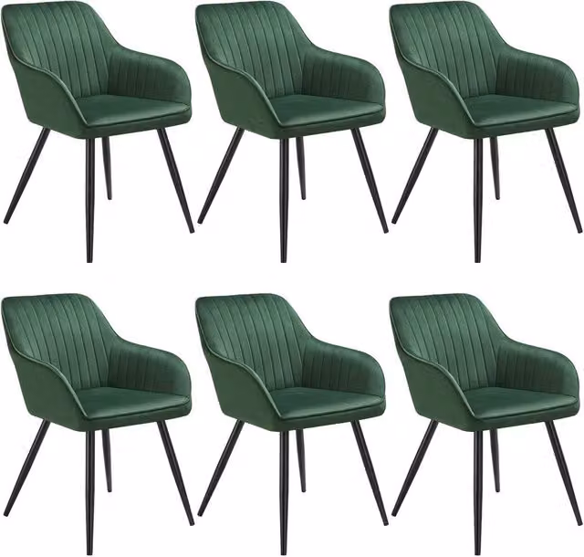 tectake Marilyn Set of 6 Modern Velvet Dining Chairs in Dark Green and Black – 1