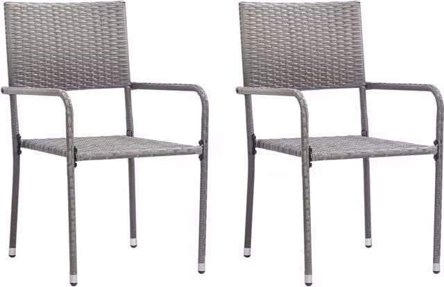Berkfield Home Stackable Grey Poly Rattan and Metal Garden Dining Chairs, 2 Pack