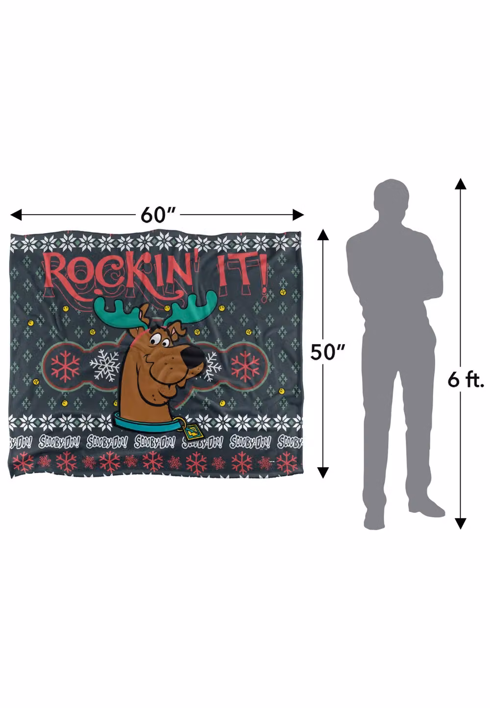 LOGOVISION Scooby Doo Rockin' It Ugly Christmas Sweater Super Soft Microfibre Fleece Throw Blanket, Multicolour, W/D/H: 152 x 127 x 1 cm – 5
