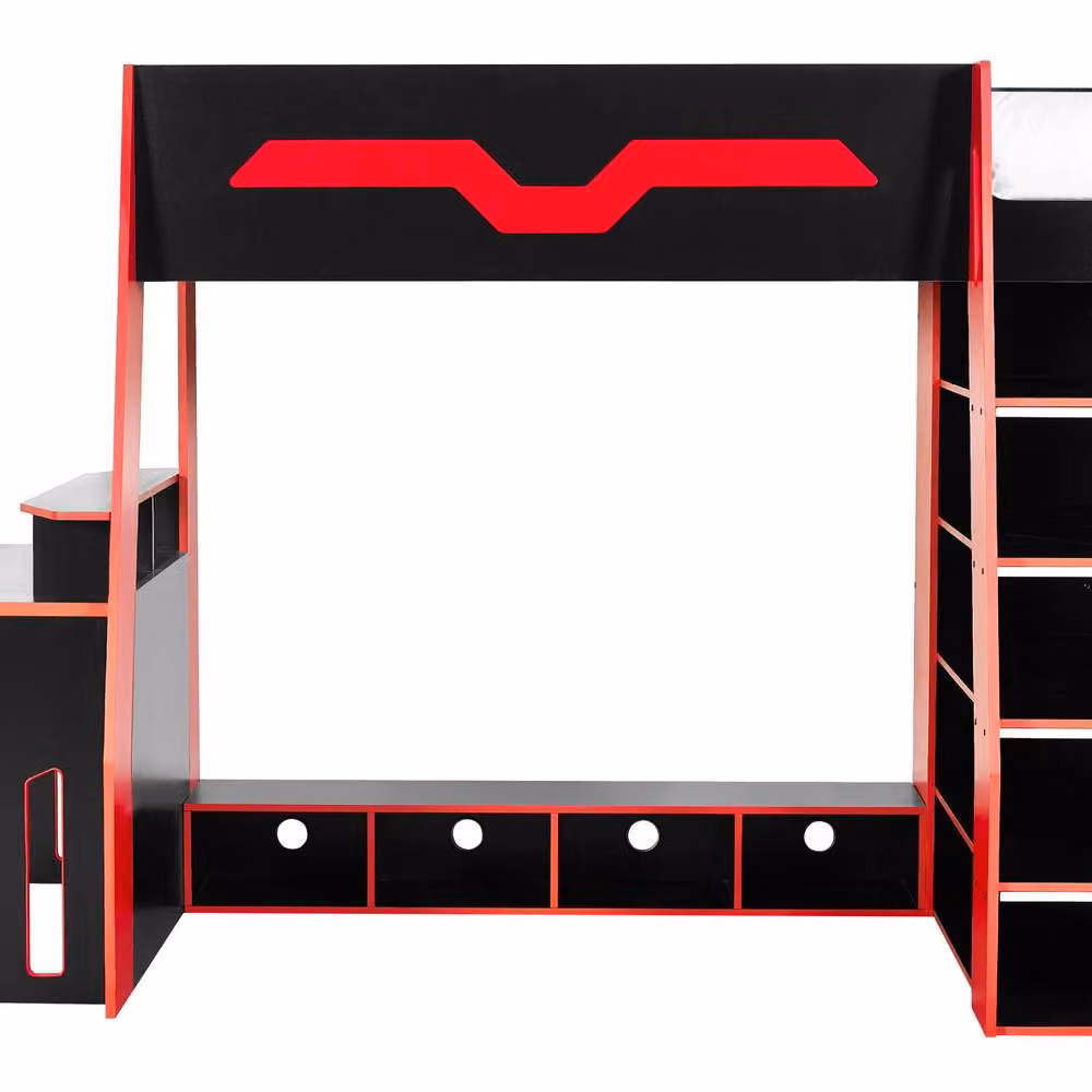 Cheshire Mahogany Single Gaming Highsleeper Bed in Black and Red, W/D/H: 90 x 200 cm – 5